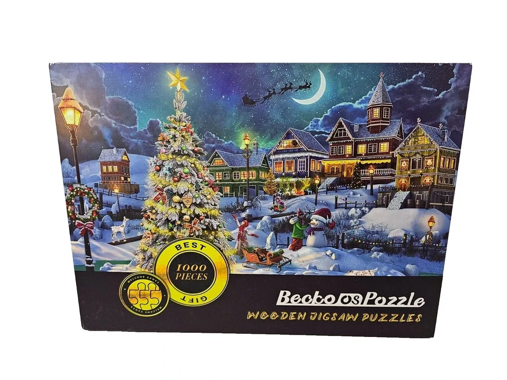 Becko Os Puzzle Wooden 1000 Piece Christmas Scene in Victorian Town